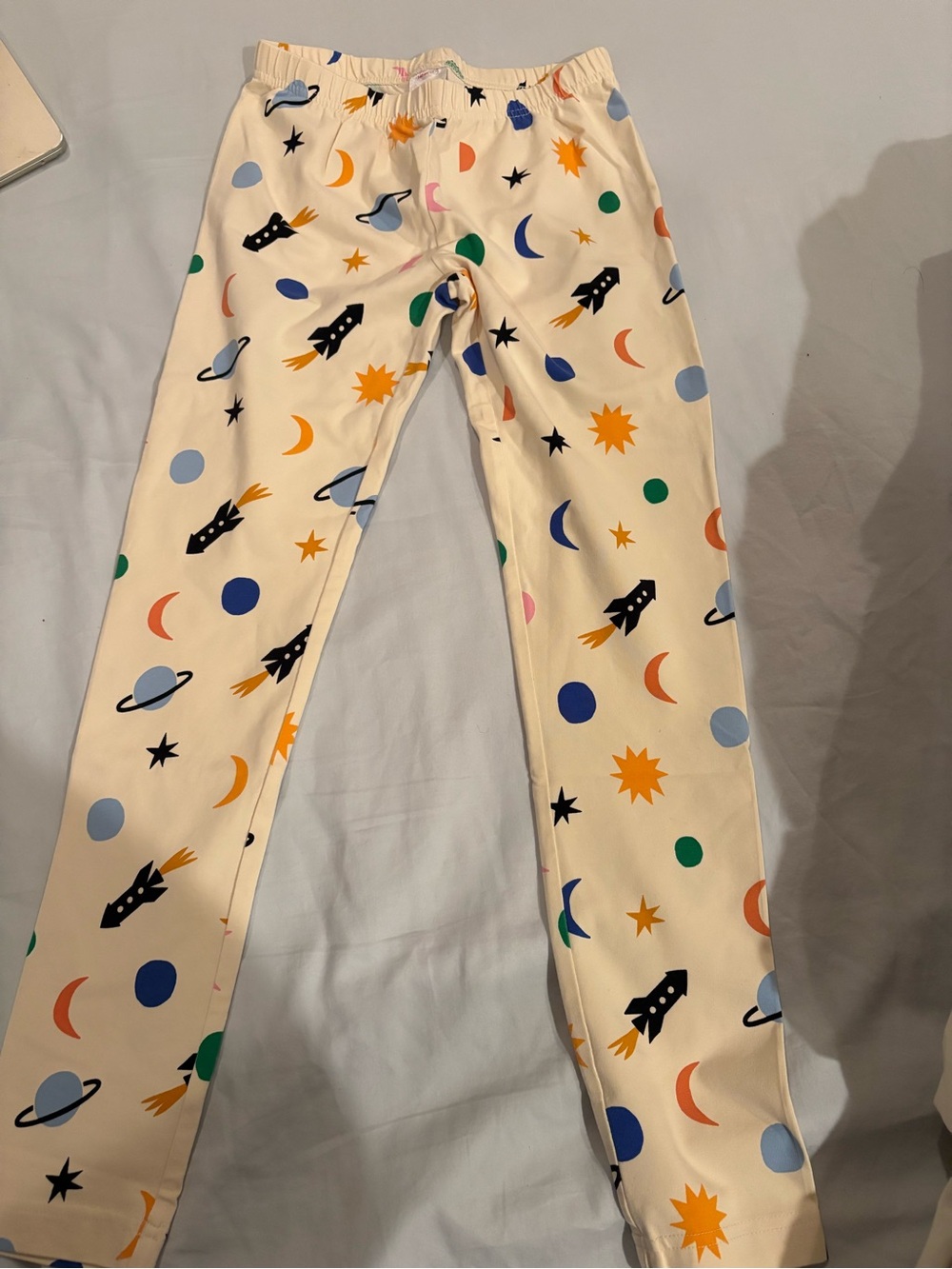 Hanna Andersson Cream Leggings with Pink and Green Accents Multi Universe